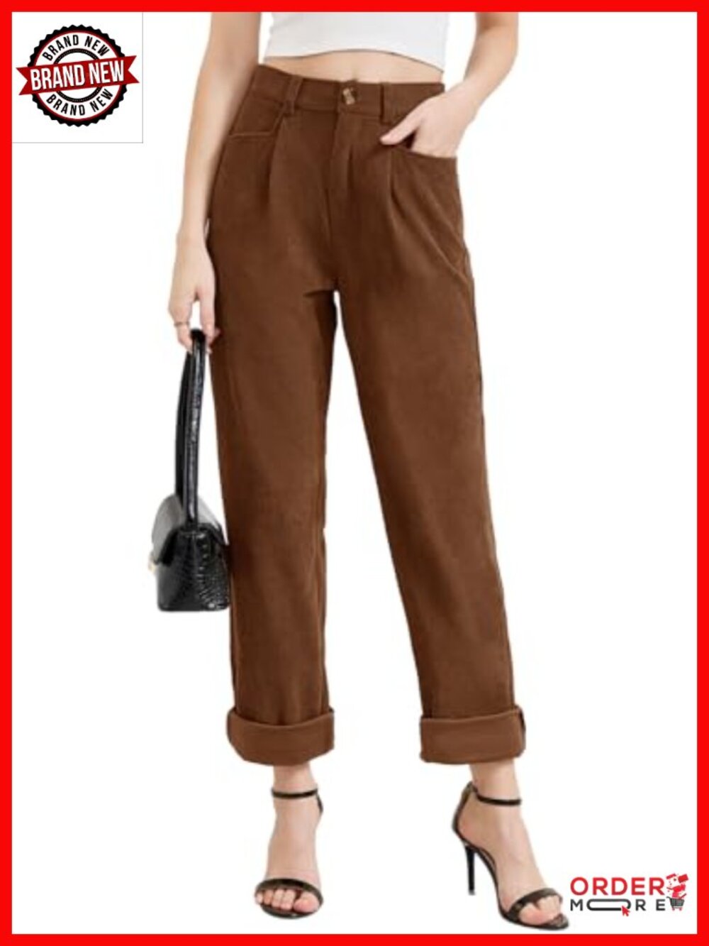 Corduroy Pants High Waisted Straight Leg Stretchy Casual